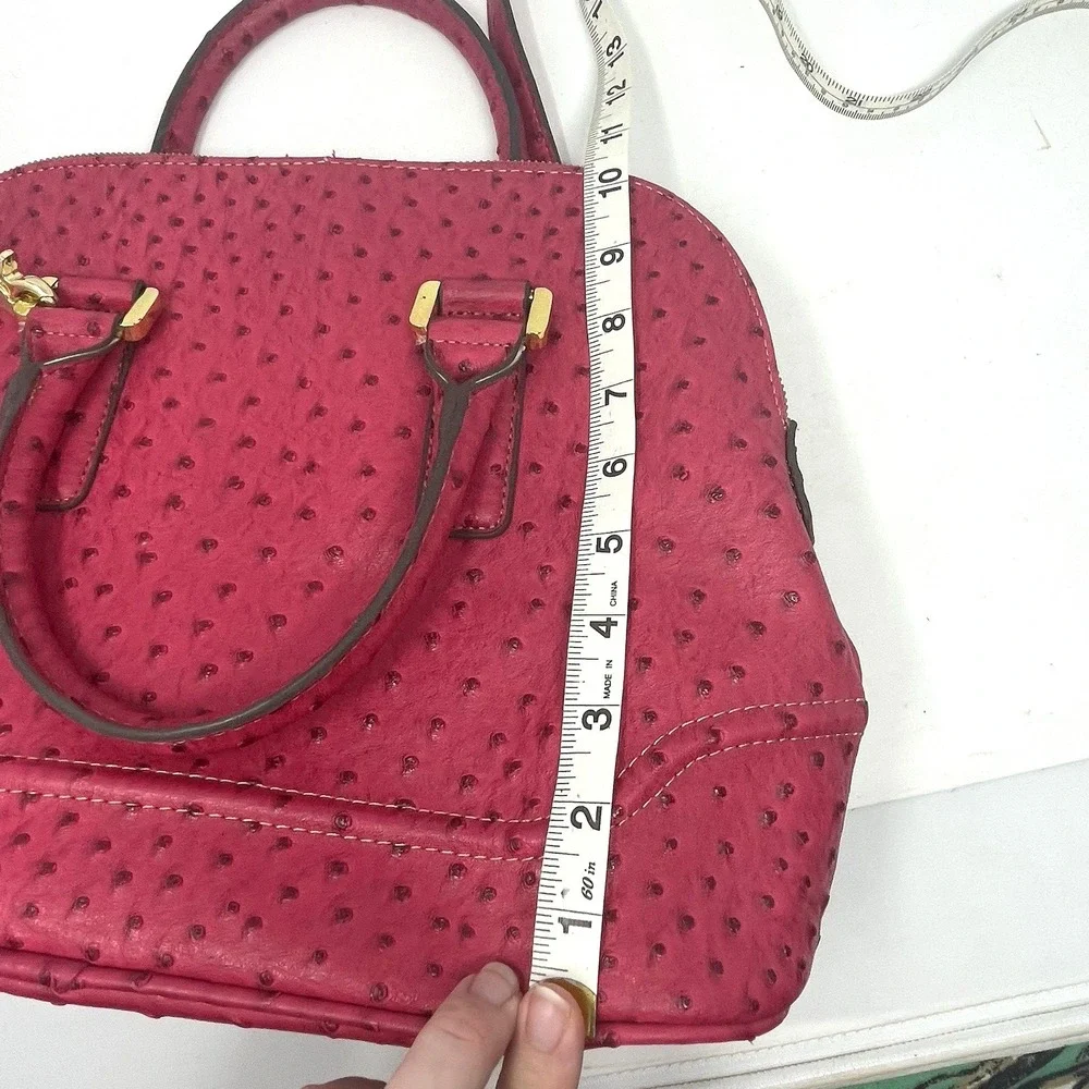 Ivanka Trump Ava Dome Satchel Pink Ostrich Embossed Handbag Gold Hardware Purse